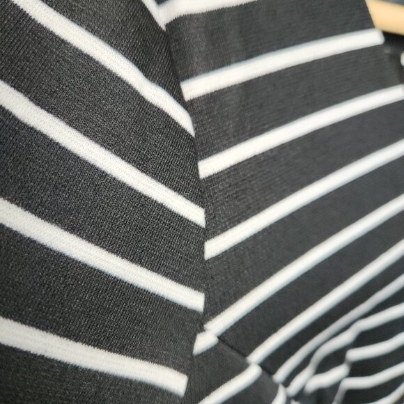 BCX Juniors Women Black 1/2 Short Sleeve Fit + Flare Dress Size 13 Striped Zip - Picture 5 of 11